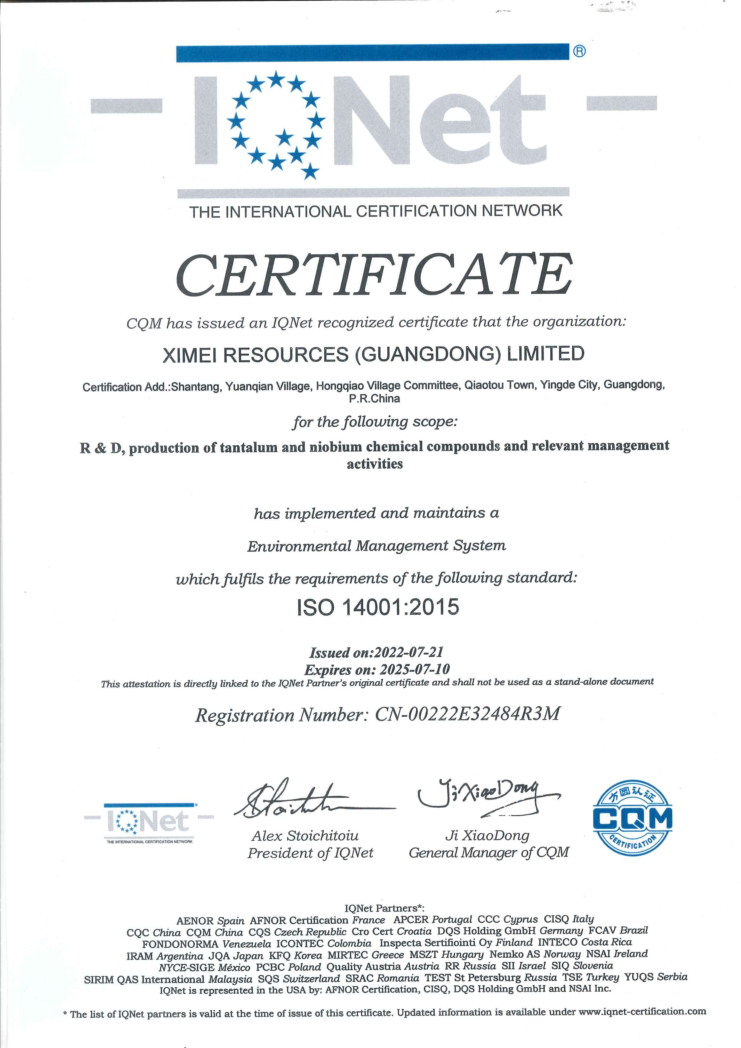 ISO 14001:2015 Environmental ManagementSystem Certificate